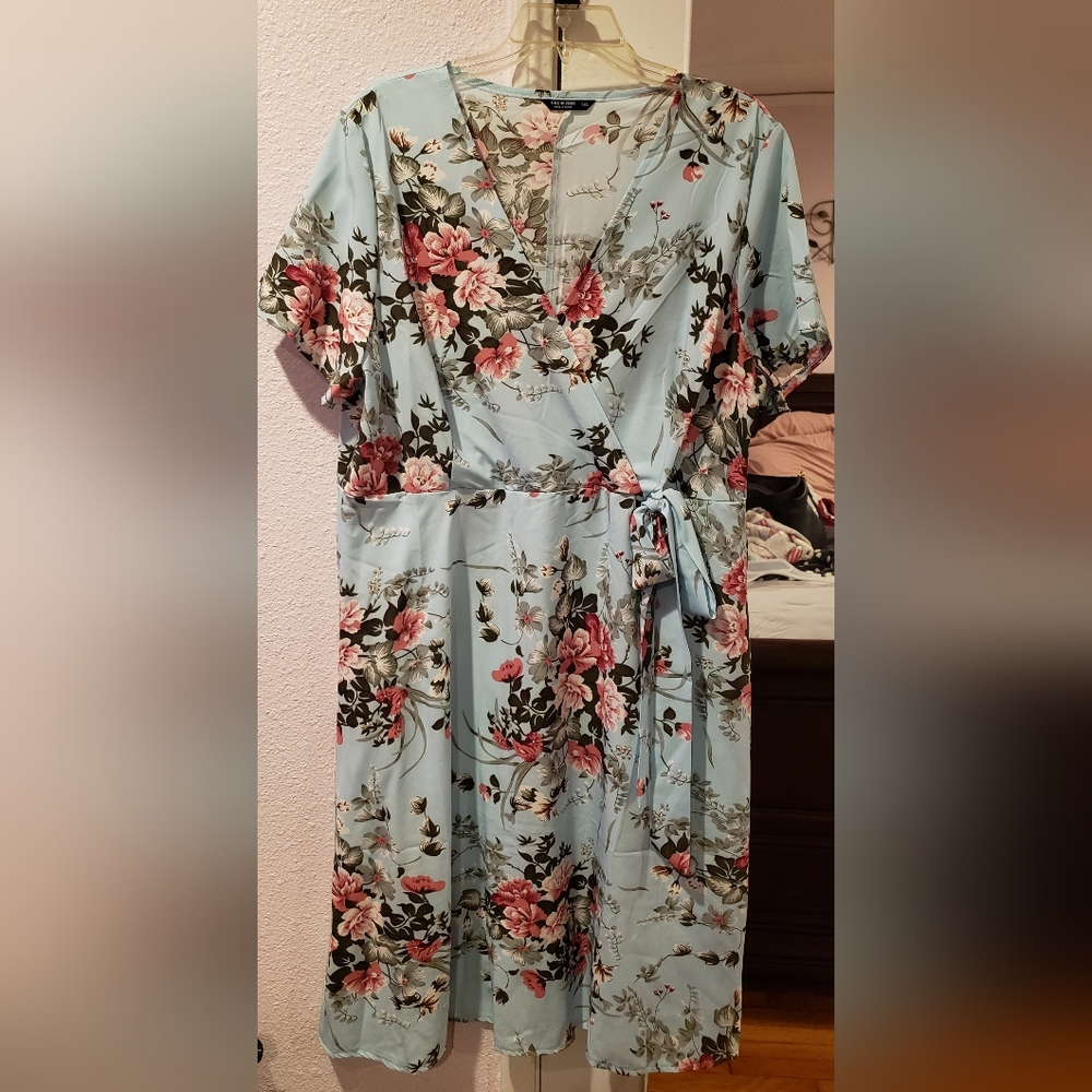 Floral Wrap Dress in Blue and Pink